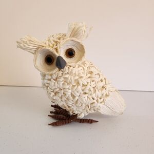 Snowy Snow Owl White Rustic Home Decor Figurine Shelf Sitter Boho Eclectic